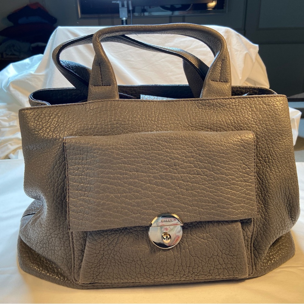 Milly Wythe Grey Leather Crossbody Satchel Purse Silver Tone Hardware - Picture 12 of 15